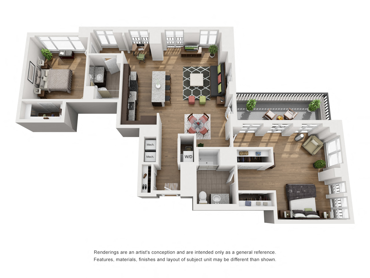 Floor plan for 2 beds, 2 baths, 1420 sqft
